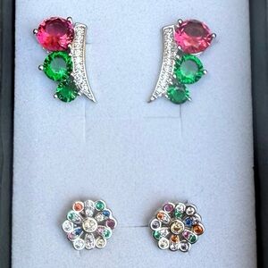 18k White Gold Plated Multicolor Gemstone Earrings Set